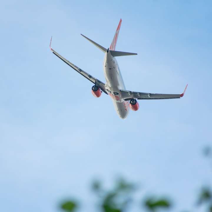 biały i czerwony samolot latający w ciągu dnia puzzle przesuwne online