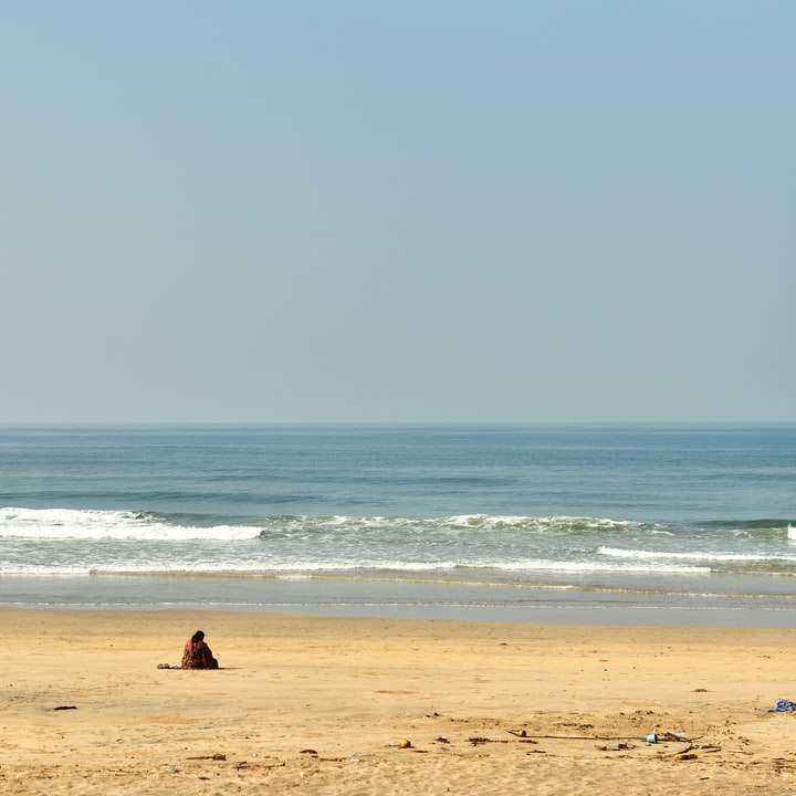 Persona che si siede sulla spiaggia della spiaggia durante il giorno puzzle scorrevole online