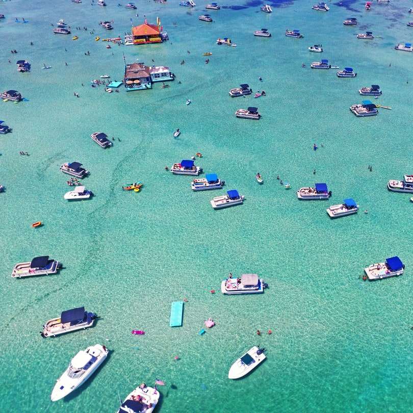 Luftbild von Booten auf dem Seeufer tagsüber Online-Puzzle