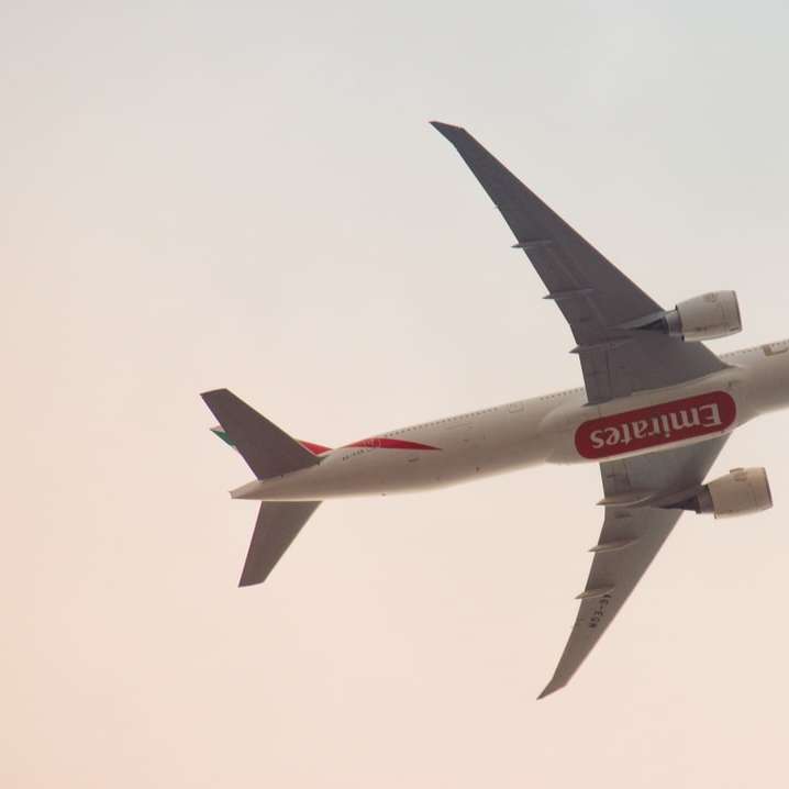 Fehér és piros repülőgép a levegő közepén online puzzle
