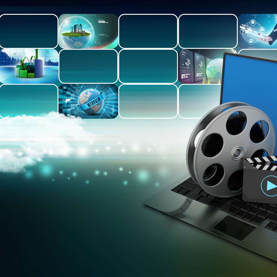 Laptop i taśma filmowa puzzle przesuwne online