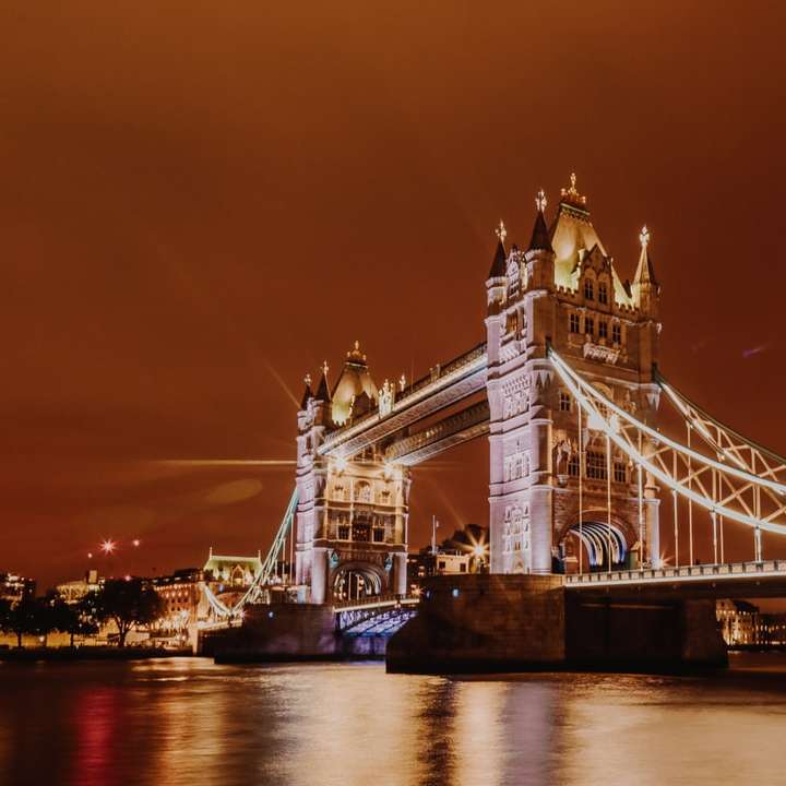 Witte en bruine brug tijdens de nacht online puzzel