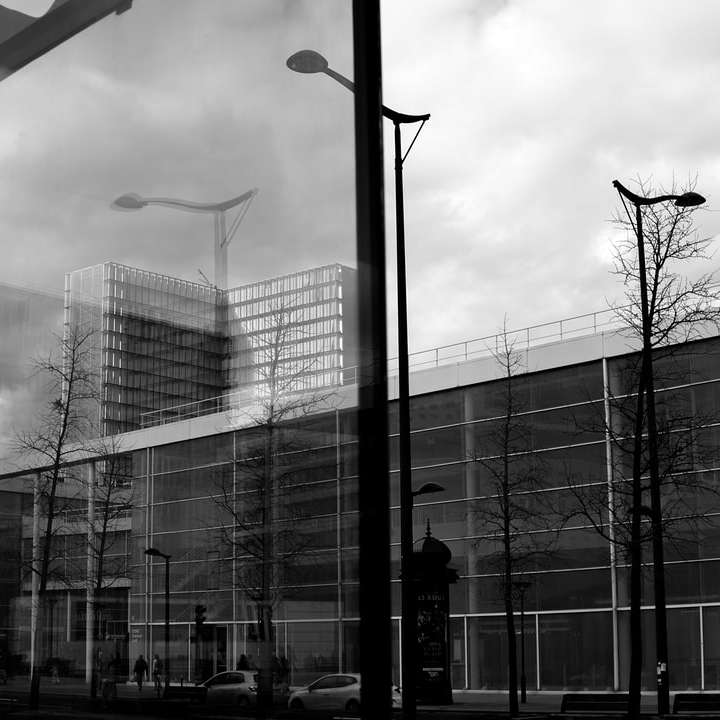 Grayscale Foto av stadsbyggnader glidande pussel online