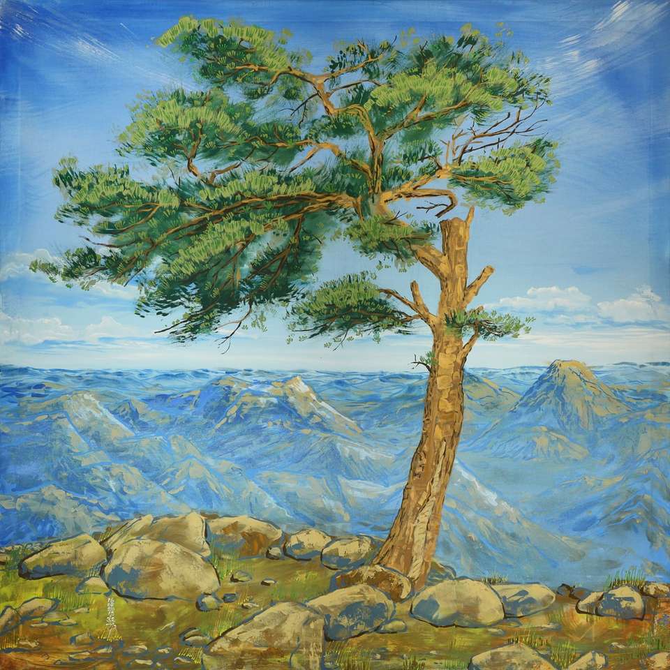 brown tree on rocky mountain during daytime online puzzle