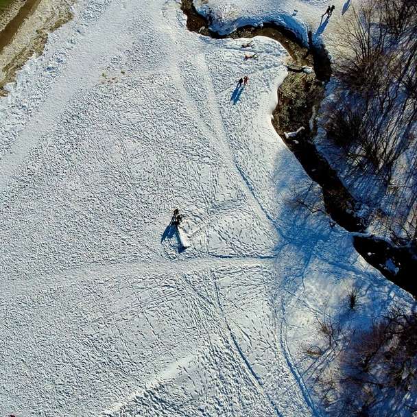 昼間に雪に覆われた地面を歩いている人 オンラインパズル