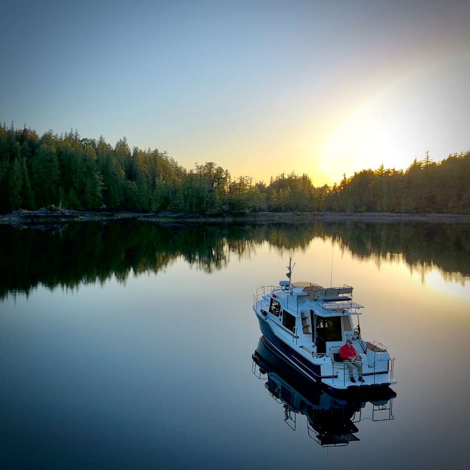 Barca albă pe lac în timpul zilei alunecare puzzle online