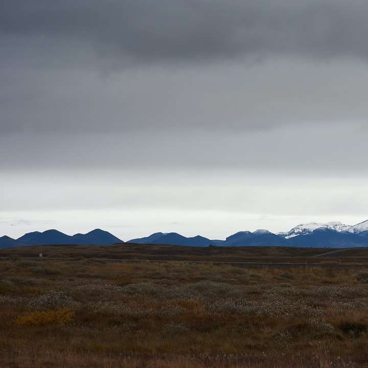 campo de hierba marrón cerca de la montaña bajo nubes blancas rompecabezas en línea