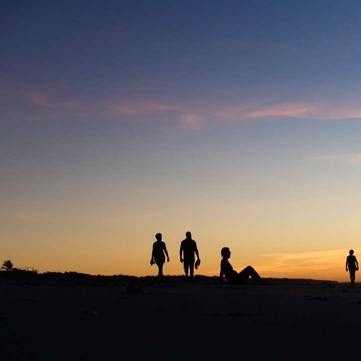 Schattenbild der Leute am Strand während des Sonnenuntergangs Schiebepuzzle online