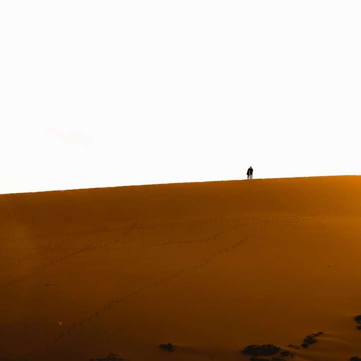 silhueta de uma pessoa em pé no topo de uma colina sob o céu azul puzzle deslizante online