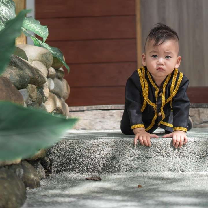 boy in black and yellow zip up jacket sliding puzzle online