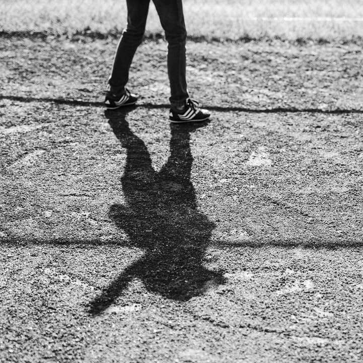 Foto en escala de grises de una persona caminando en el campo rompecabezas en línea