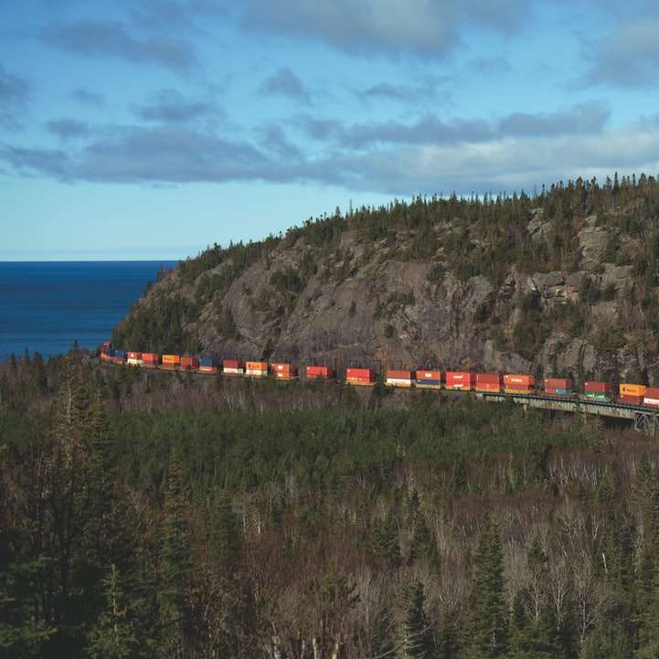 rode en witte trein op spoorbrug over rivier online puzzel