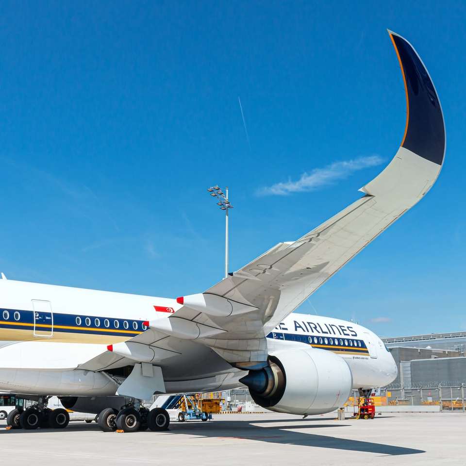 wit en blauw vliegtuig op de luchthaven overdag schuifpuzzel online