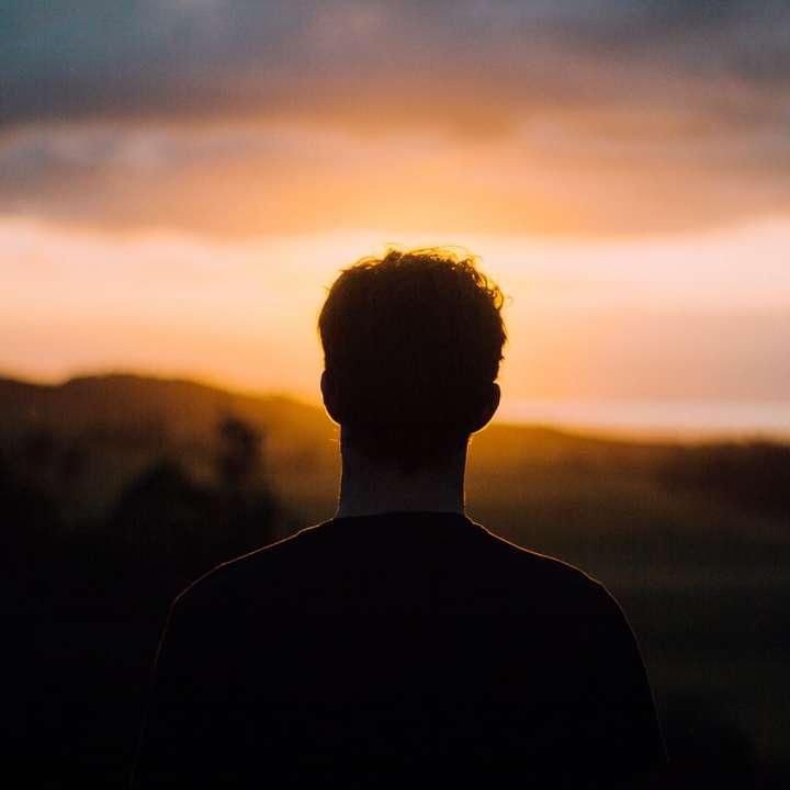 silueta de un hombre frente a la puesta de sol rompecabezas en línea