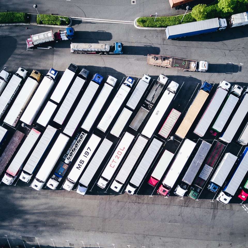 aerial photography of freight truck lot online puzzle