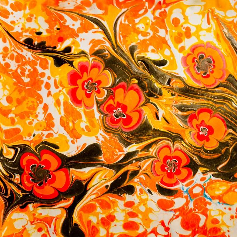 оранжев и жълт флорален текстил плъзгащ се пъзел онлайн