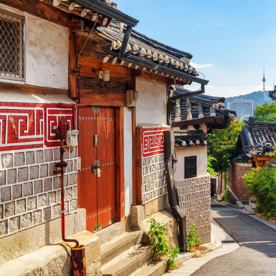 case tradiționale coreene din satul Bukchon Hanok puzzle online