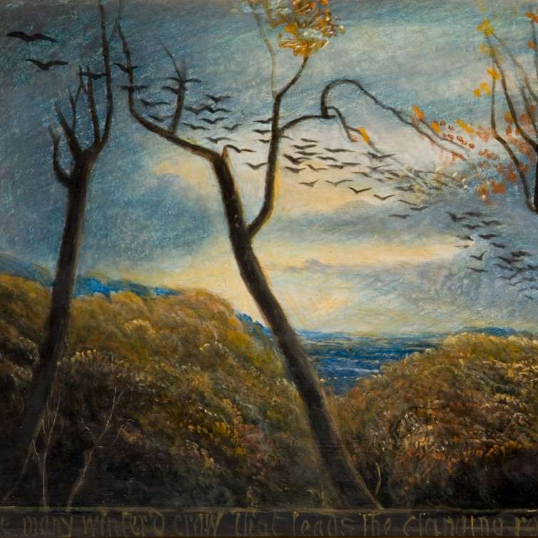 trees and flying birds painting online puzzle