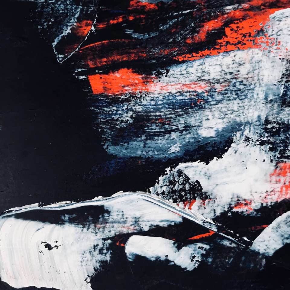 pintura abstrata em branco, preto e laranja puzzle deslizante online