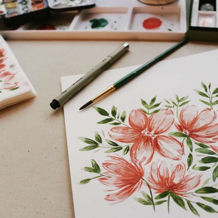 peinture de fleurs aux pétales rouges puzzle en ligne
