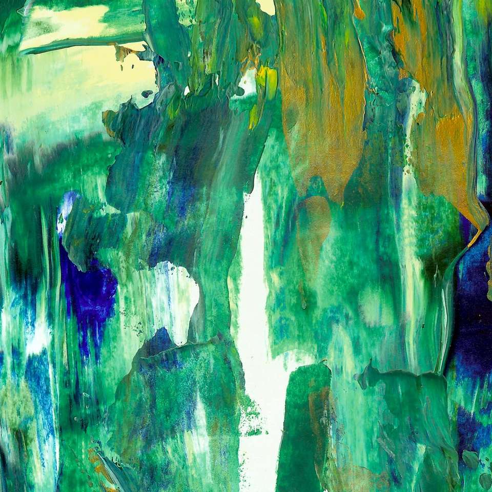 groen en blauw abstract schilderij online puzzel