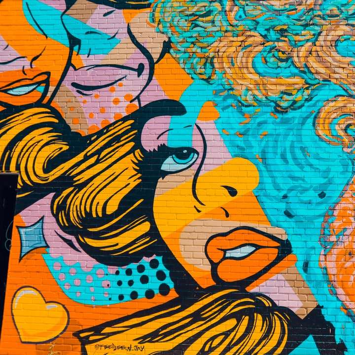 μπλε και πορτοκαλί πορτοκαλί τέχνη τοίχου online παζλ