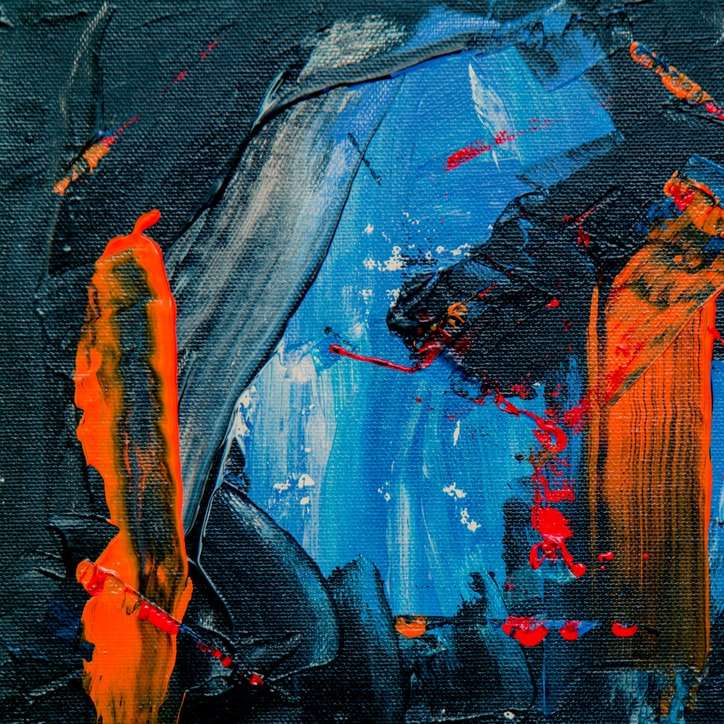 peinture abstraite bleue, noire et orange puzzle coulissant en ligne