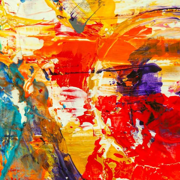 rood geel en wit abstract schilderij online puzzel