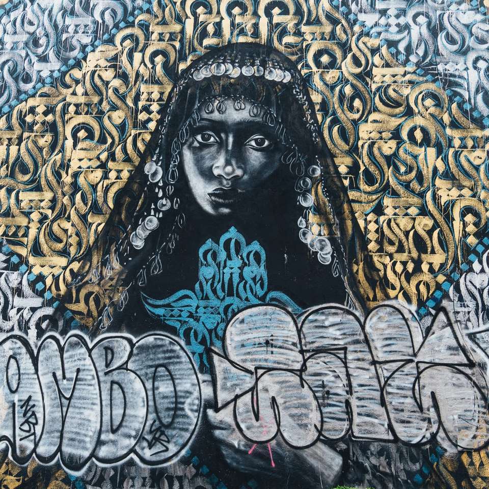 femeie care poartă hijab eșarfă pictură murală puzzle online