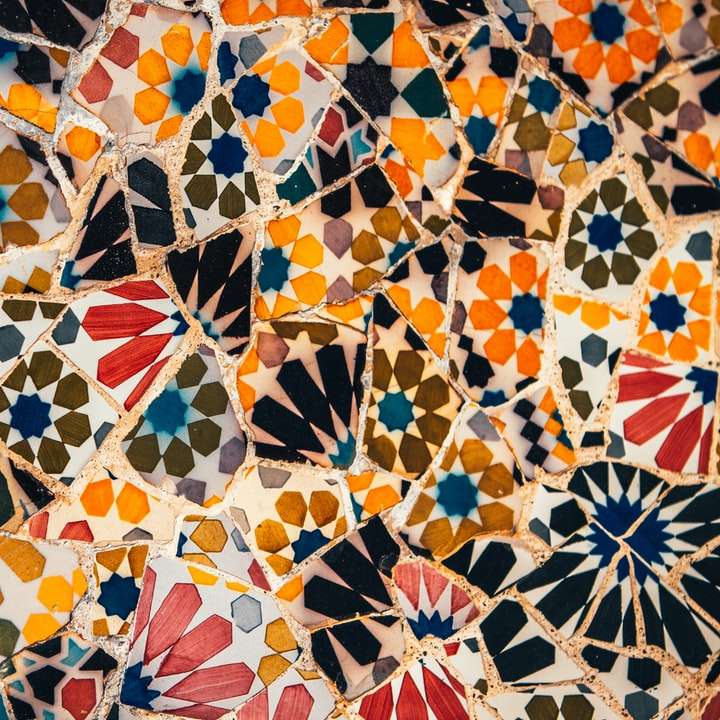 modrá oranžová a bílá květinová textilie online puzzle