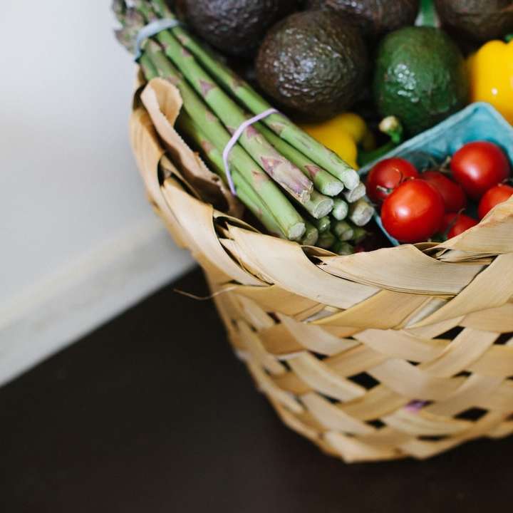 bunch of assorted produce in brown wicker basket online puzzle