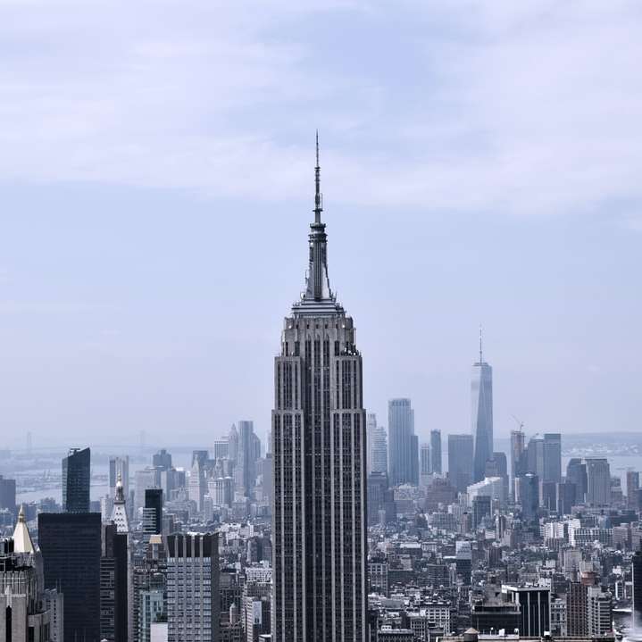 grått och svart Empire State Building, New York City glidande pussel online