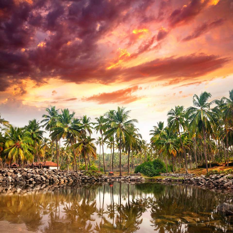 dramatic sunset in Varkala, Kerala, India sliding puzzle online
