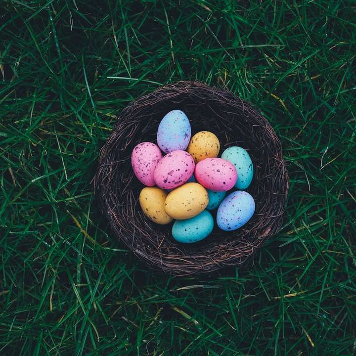 Huevos de Pascua en nido marrón rompecabezas en línea
