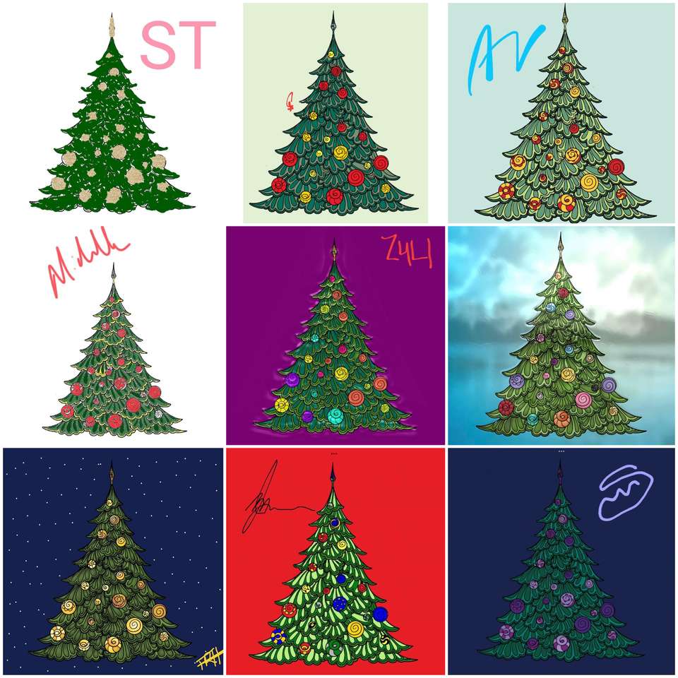 Farbige Weihnachtsbäume Online-Puzzle