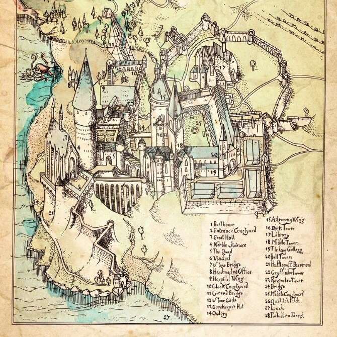 Handgetekende Hogwarts-kaart online puzzel