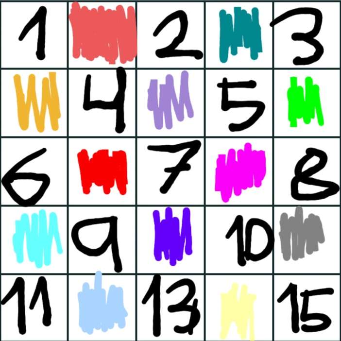 Siffror och färger 24 pussel 5x5 Pussel online