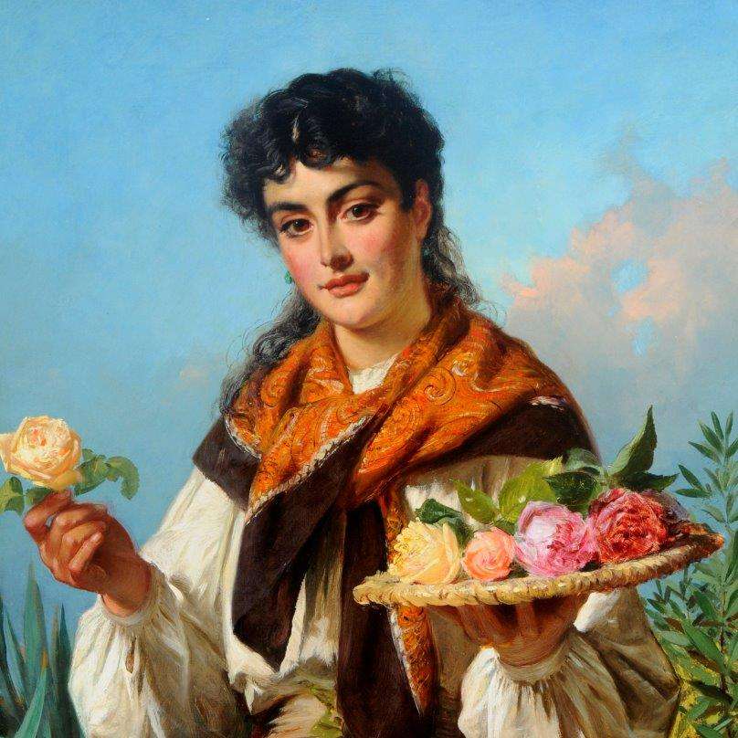 ''The Flower Girl' by Edward Charles Barnes sliding puzzle online