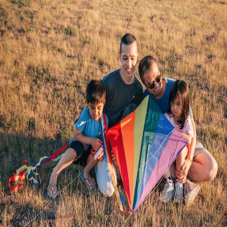 Família homoparental composta por 2 pais e 2 filhos puzzle online