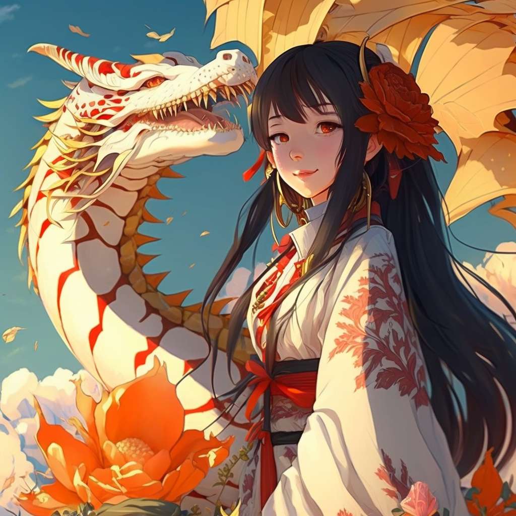 Anime Dragon Girl. online παζλ