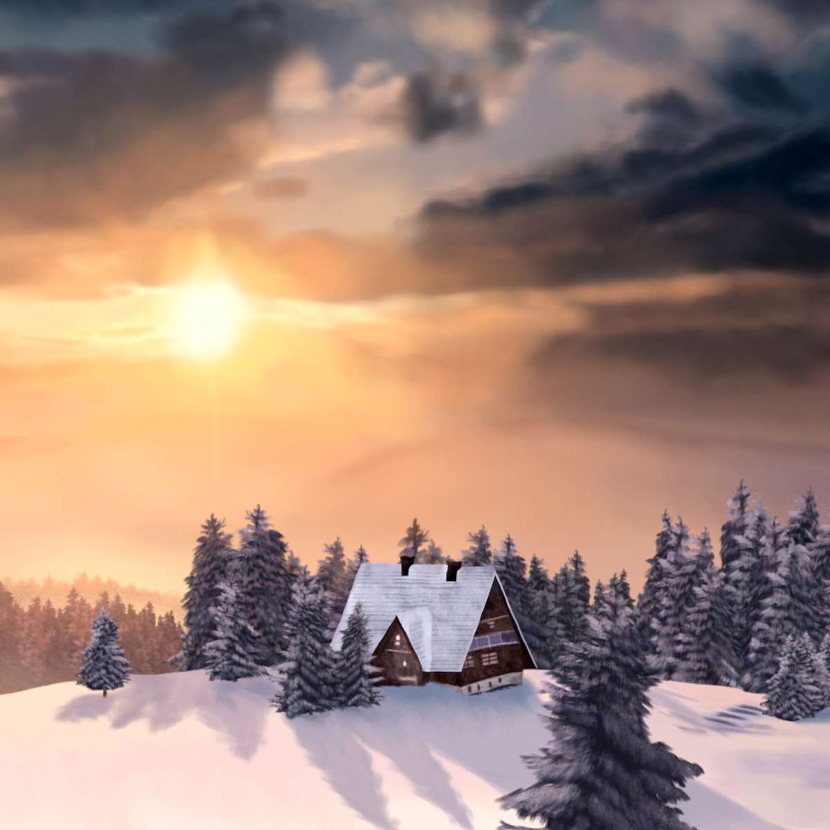 hus i snön Pussel online